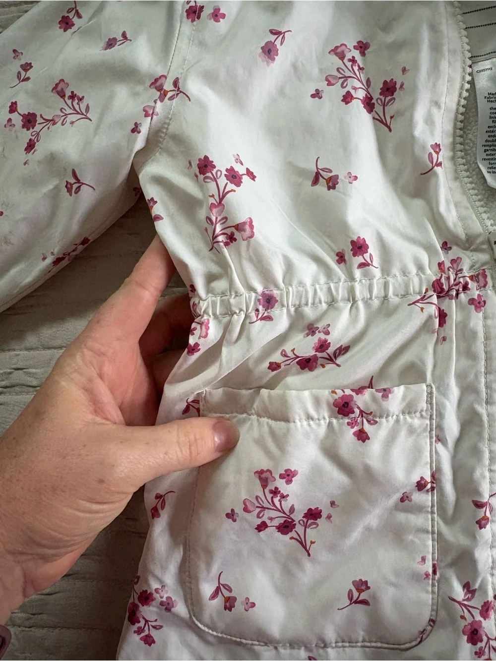 Carters Girls' White Floral Hooded Jacket - Pink Flower Print